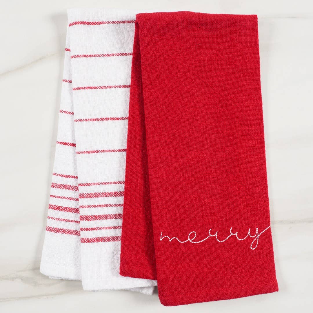 Holiday Embroidered Set Of 2 Kitchen Towels, 18"x28"