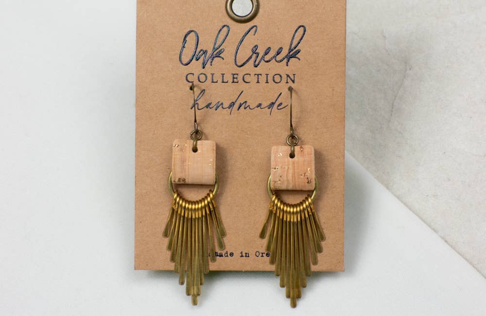 Leather Strap w/Hammered Metal Fringe Earring