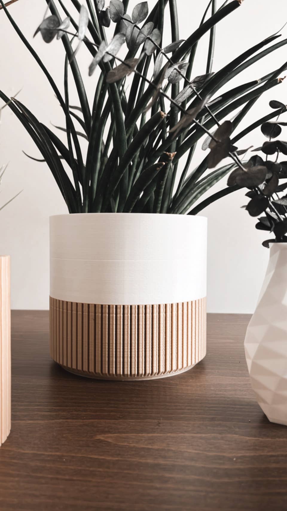 Two-toned Wood & Colour (Olive) Plant Pot