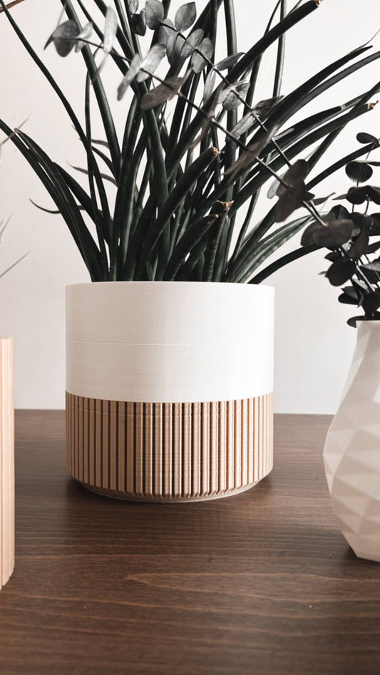 Two-toned Wood & Colour (Olive) Plant Pot
