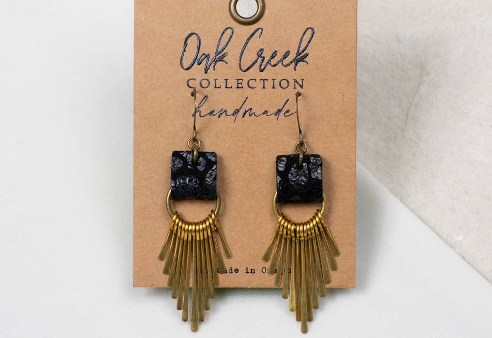 Leather Strap w/Hammered Metal Fringe Earring