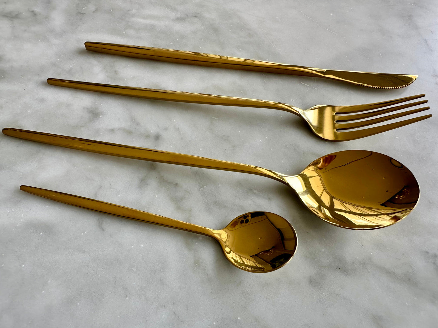Modern Sleek Gold Flatware, Set of 16