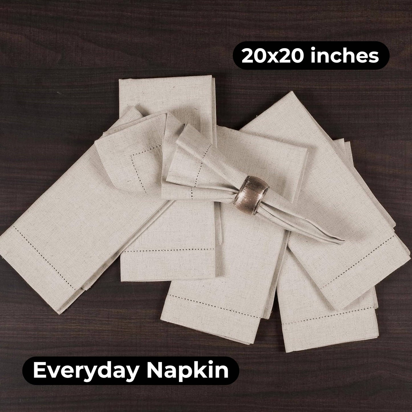 Flax Linen Cotton Napkins, 20x20" Natural - Set of 12