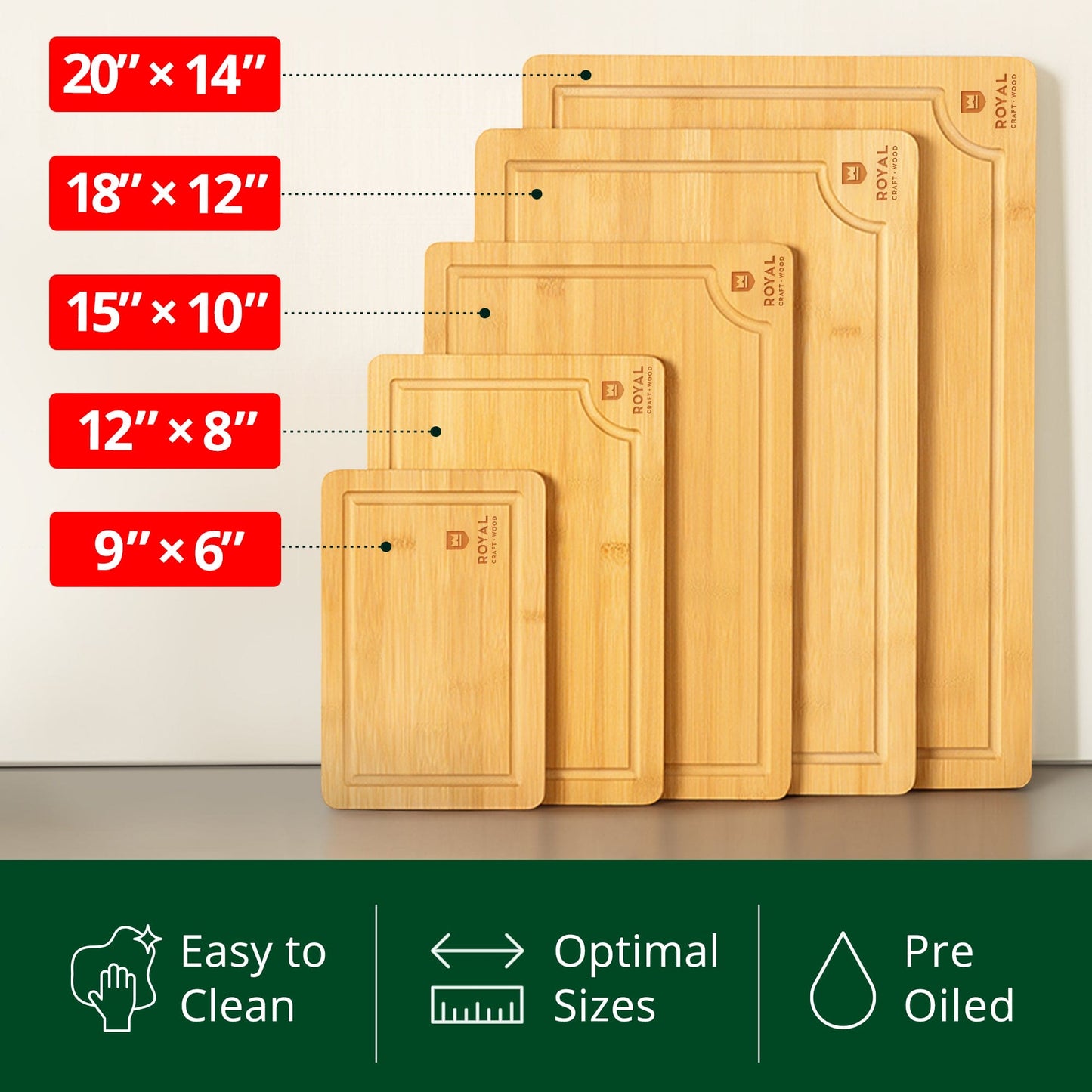 Cutting Board Set of 5, Bamboo
