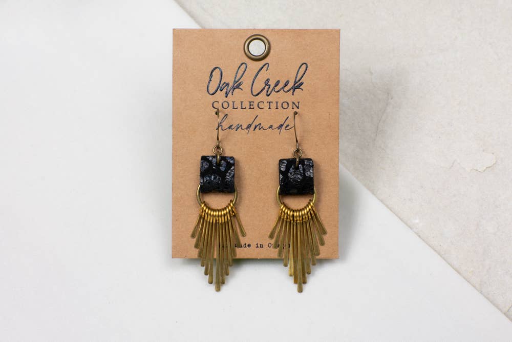 Leather Strap w/Hammered Metal Fringe Earring
