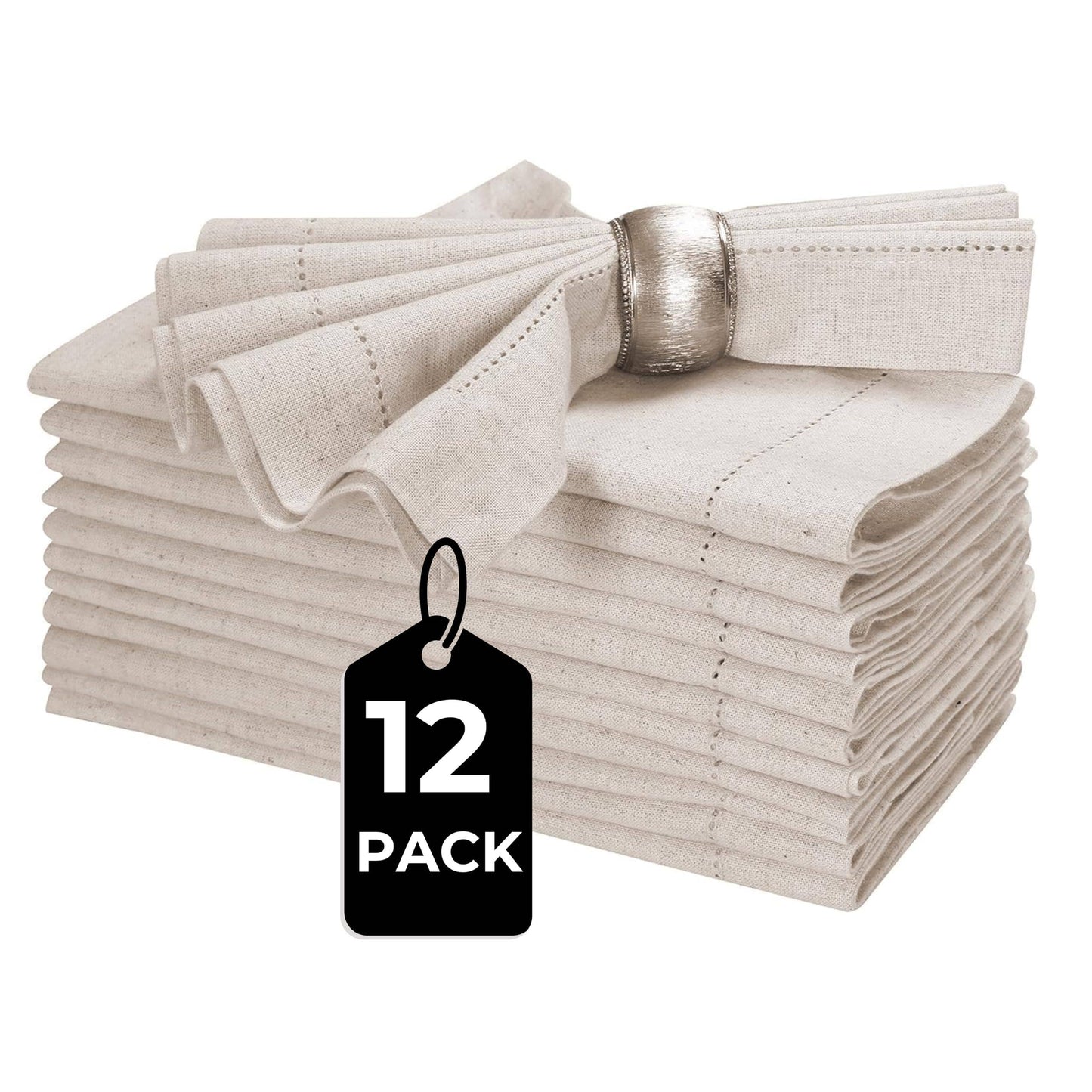 Flax Linen Cotton Napkins, 20x20" Natural - Set of 12
