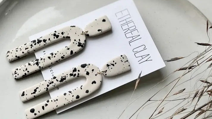 Dora l Handmade Clay Earrings, Taupe Neutral