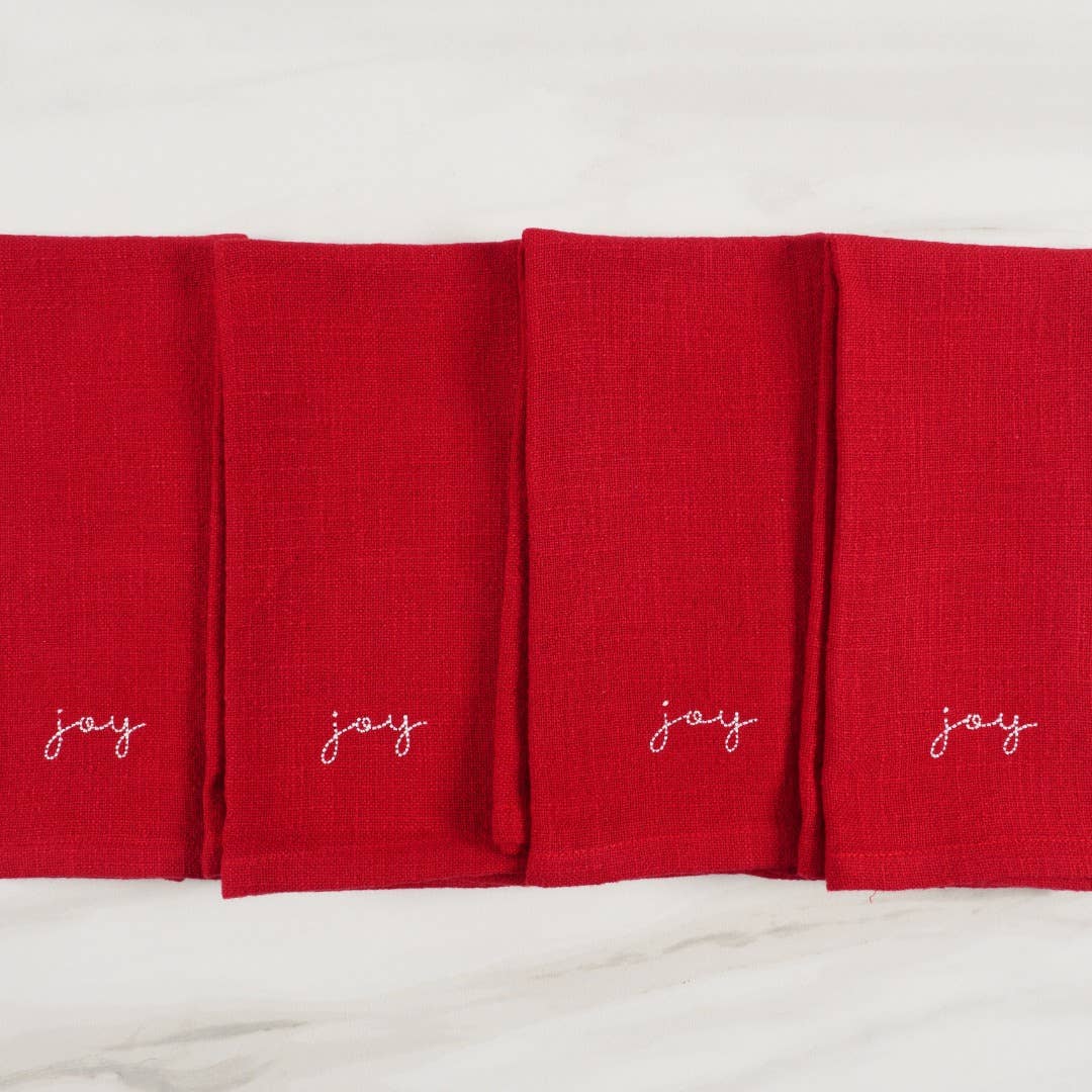 KAF Home Holiday Red Embroidered Set Of 4 Napkins, 20" x 20"