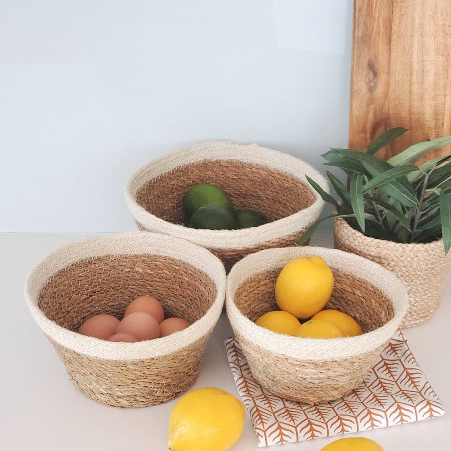 Handwoven Wicker Storage Basket • Savar Plant Bowl-Set of 3