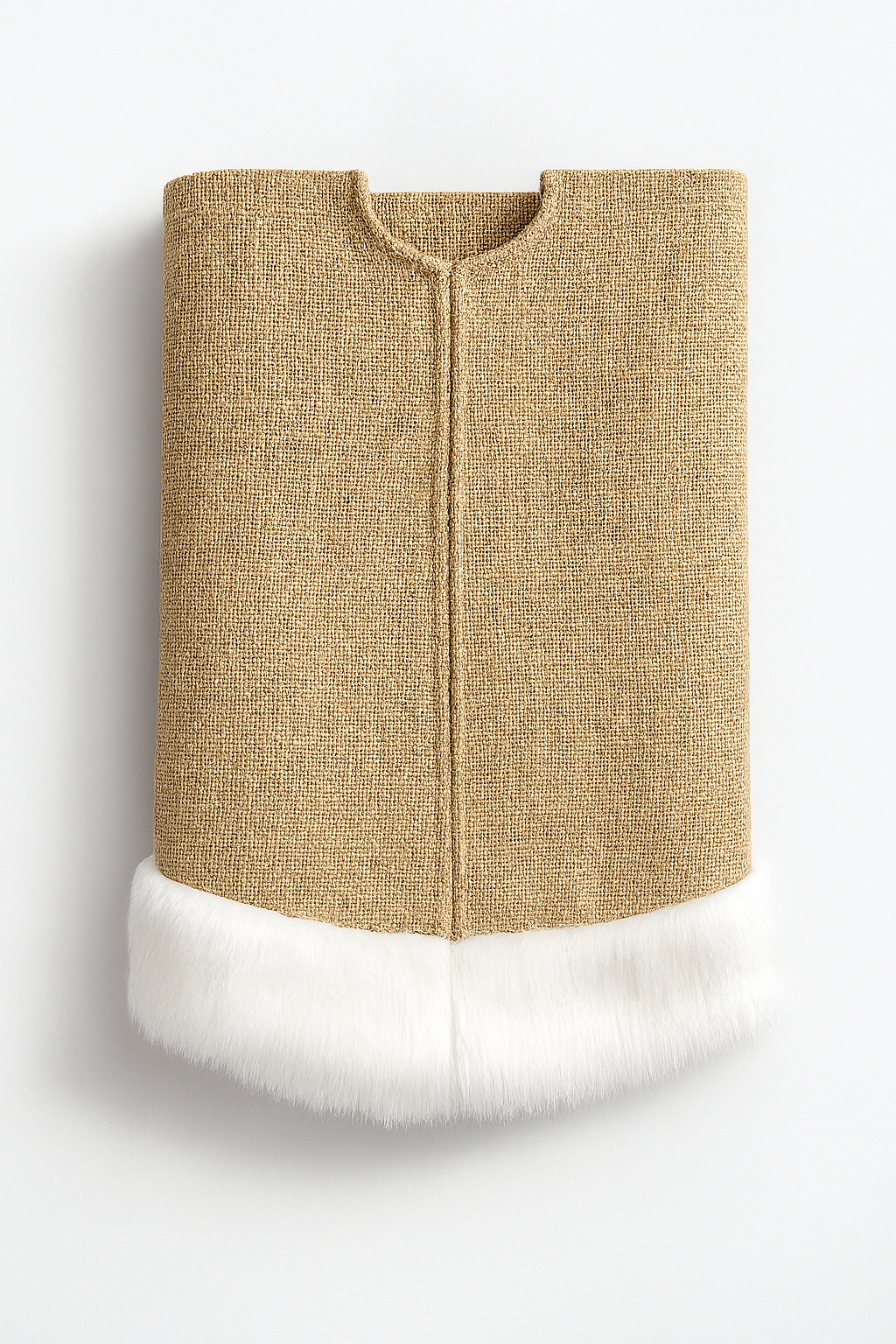 Rustic Burlap White Faux Fur Trim Christmas Tree Skirt