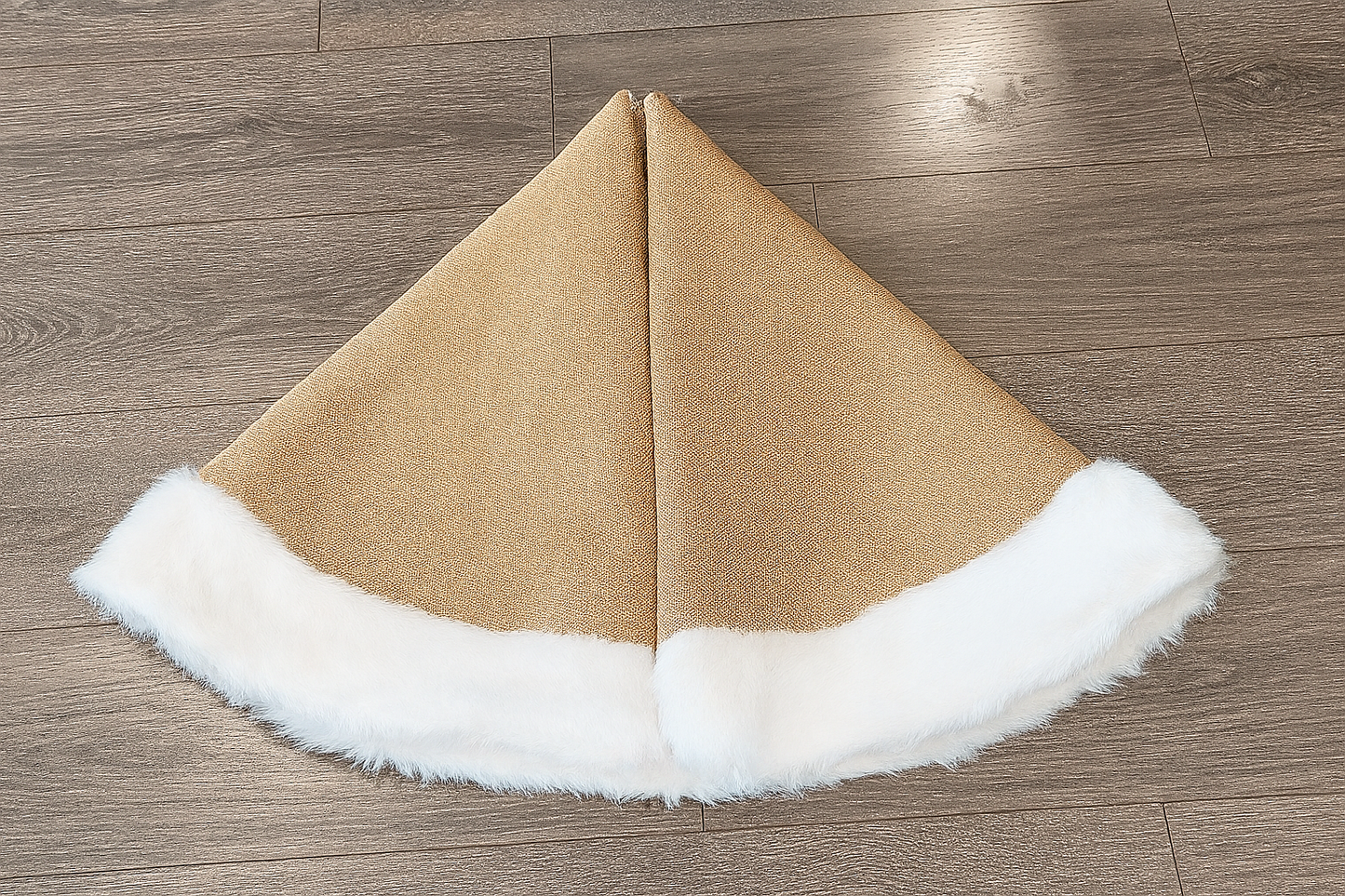 Rustic Burlap White Faux Fur Trim Christmas Tree Skirt