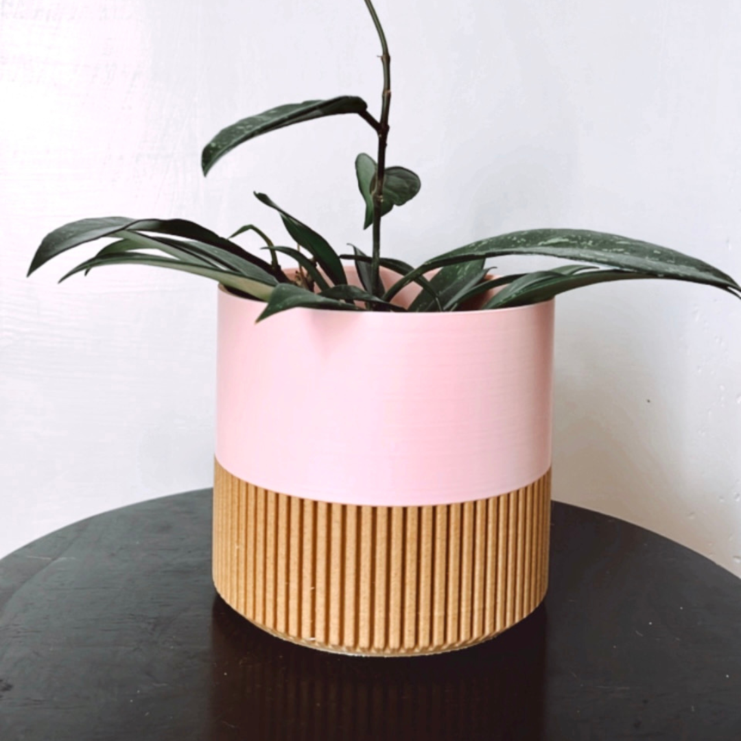 Two-toned Wood & Colour (Olive) Plant Pot