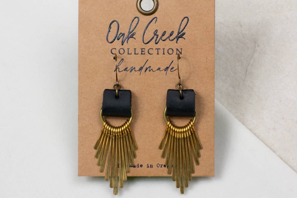 Leather Strap w/Hammered Metal Fringe Earring