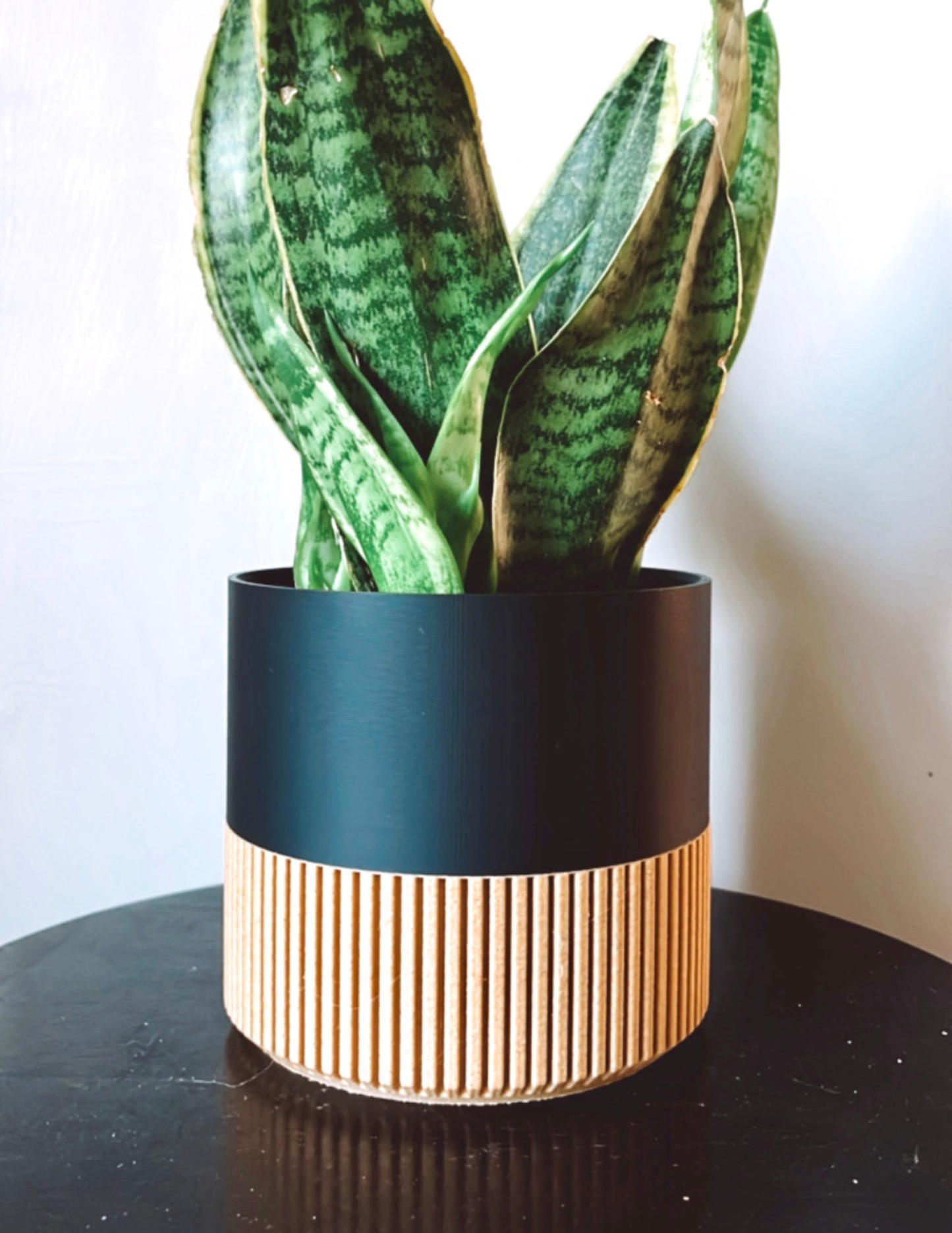 Two-toned Wood & Colour (Olive) Plant Pot