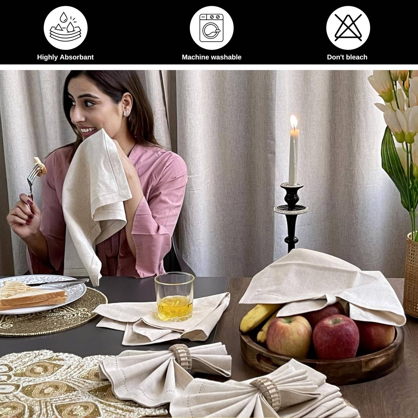 Flax Linen Cotton Napkins, 20x20" Natural - Set of 12