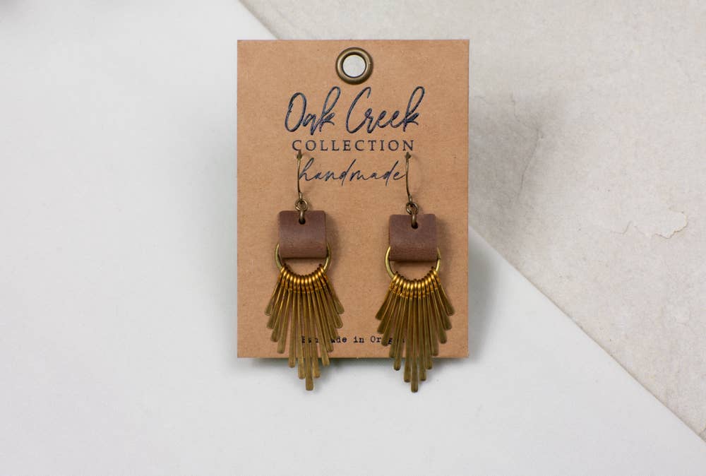 Leather Strap w/Hammered Metal Fringe Earring