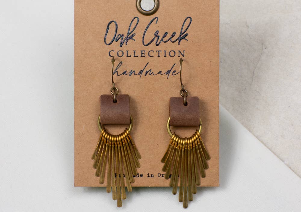 Leather Strap w/Hammered Metal Fringe Earring