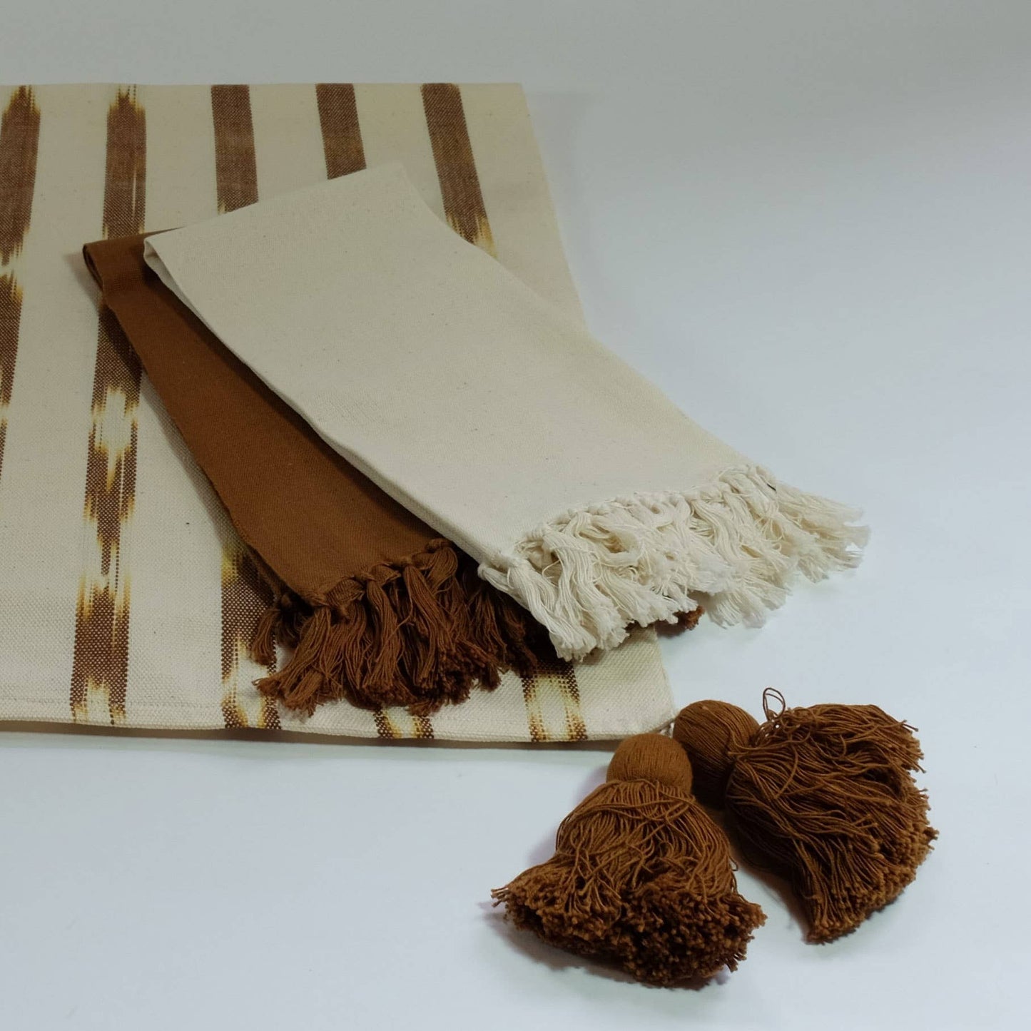 Serpentina White and Nutmeg Brown Table Runner, Home Decor