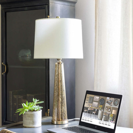 Crackled Glass Table Lamp with White Linen Shade
