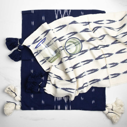 Serpentina White and Indigo Table Runner