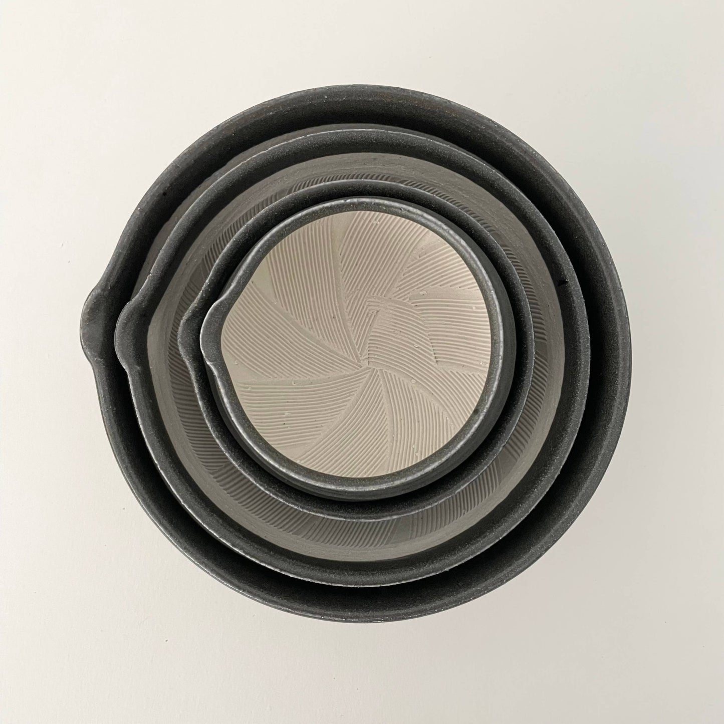 3 sizes of nestling mortars neutral charcoal ceramic pottery
