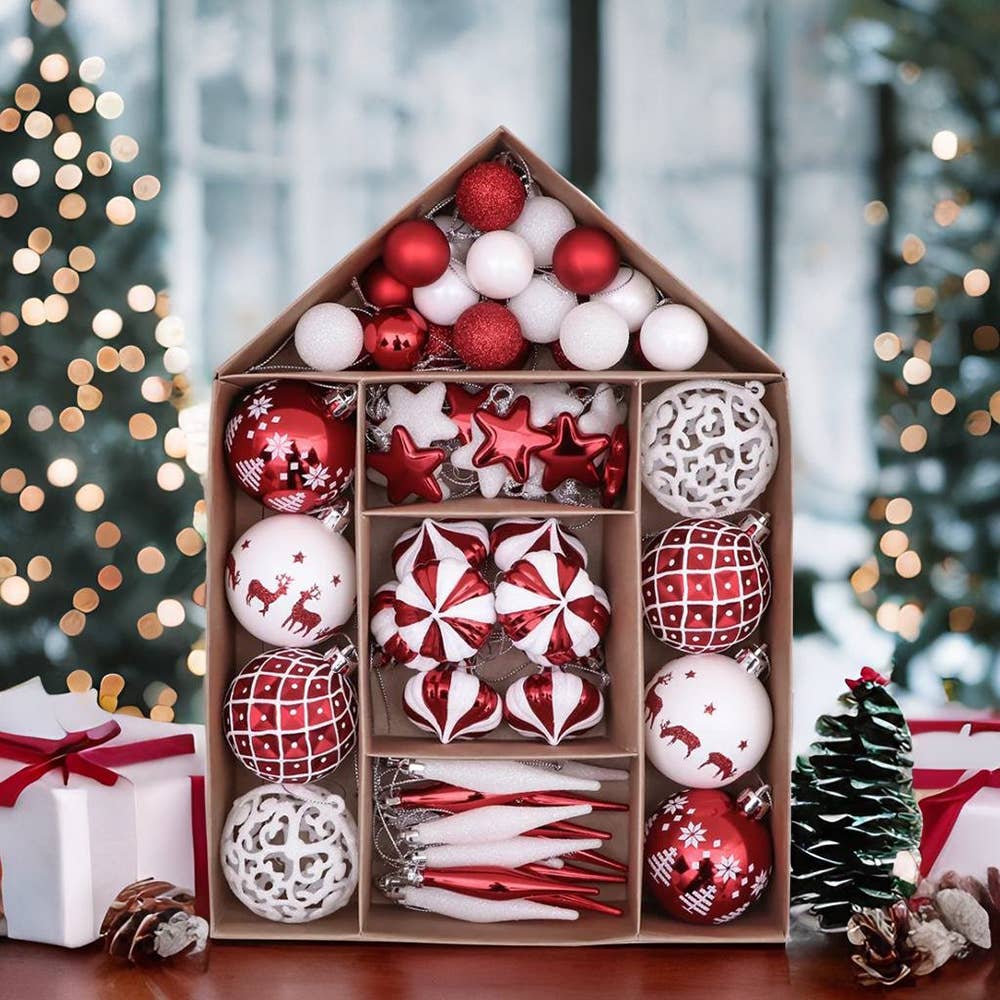 Endearing Prominent Red and White Christmas Ornament Set