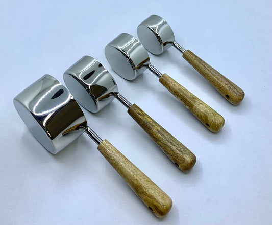 Set Of Four Measuring Cups - Steel with Wooden Handle