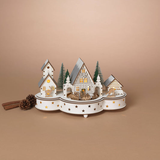 Christmas 11.81"L B/O Lighted & Musical Laser Cut Wood Villa