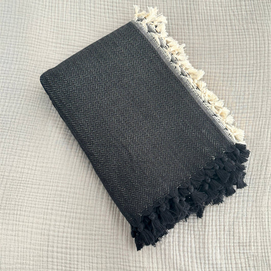 100% Cotton Black Throw Blanket