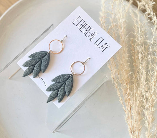 Boho Clay Earrings, Textured Leaf Dangle, Bohemian