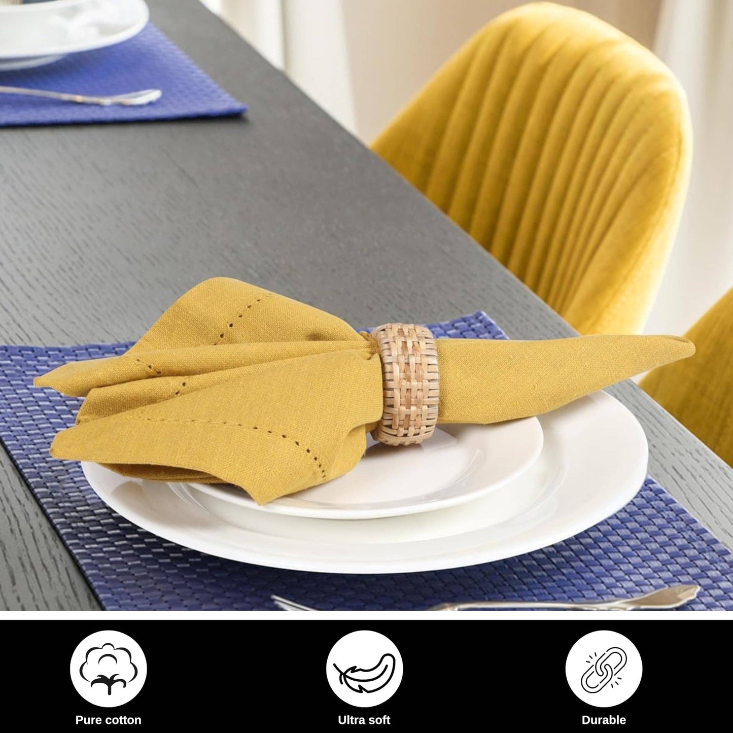 Honey Yellow Cotton Cloth Napkins, 18x18", Set of 12