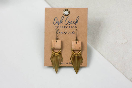 Leather Strap w/Hammered Metal Fringe Earring