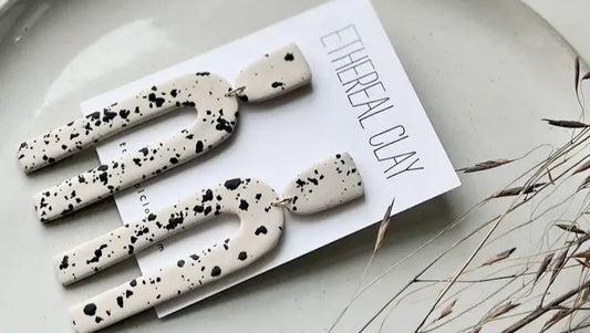 Dora l Handmade Clay Earrings, Taupe Neutral