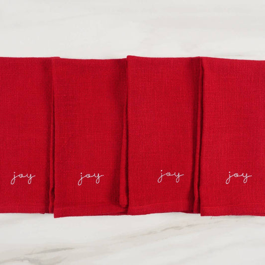 KAF Home Holiday Red Embroidered Set Of 4 Napkins, 20" x 20"