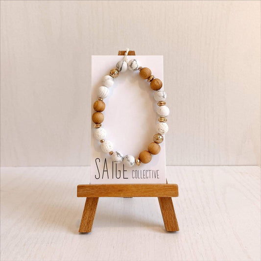 Tranquility Mala Bracelet - howlite, sandalwood, lavastone