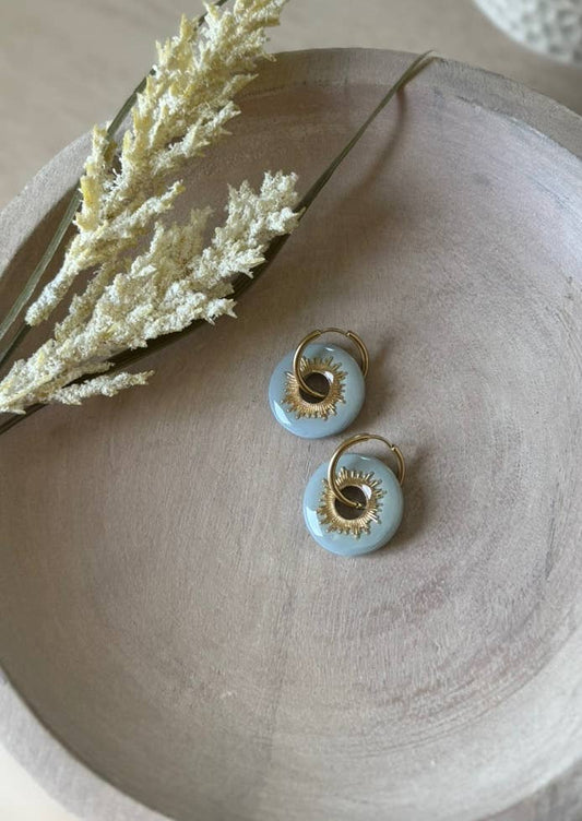 Gold Charm Huggie Clay Hoops 