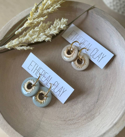 Gold Charm Huggie Clay Hoops 