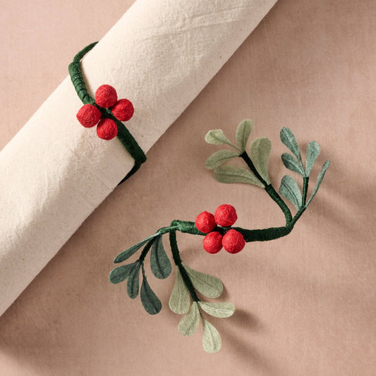 Ullasa Holly SIlk Paper Napkin Rings - Set of 2