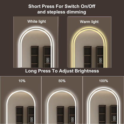 65” LED Full-Length Mirror – Arch Design, Lights, Shatter-Proof