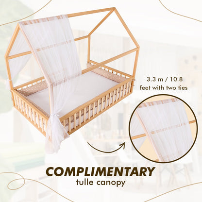 Montessori House Bed for Kids with Fence