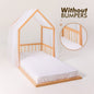 Small Wooden Montessori House Floor Bed with Fence and Roof for Kids (75x38 inch)