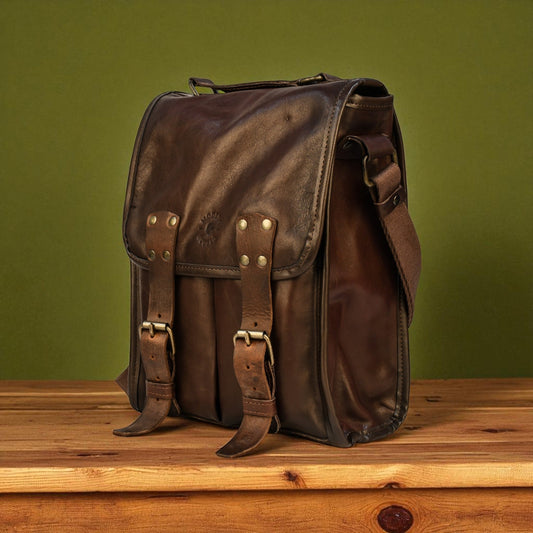 Bovine Leather Medium Satchel Bag - Brown